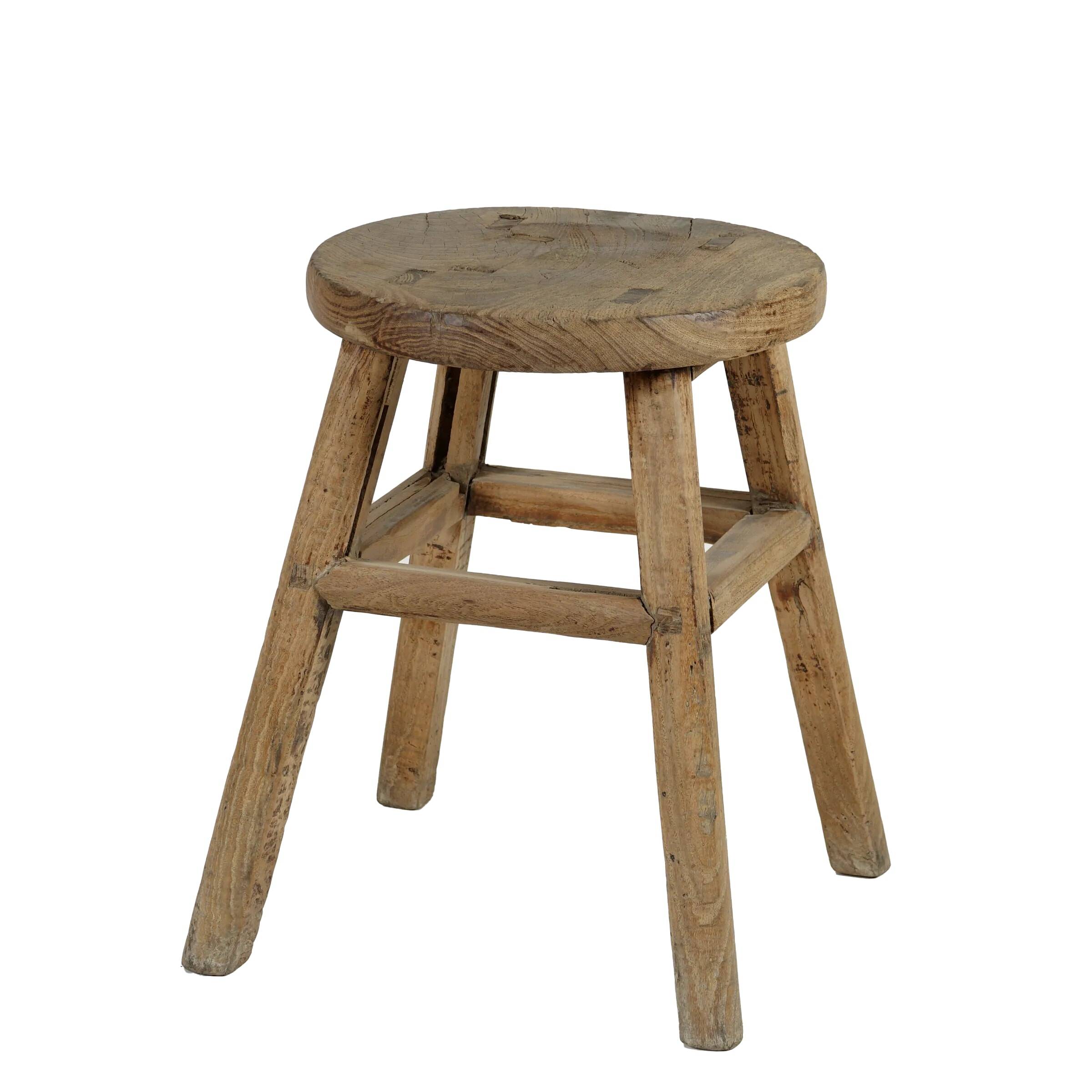 Gong - Antique Chinese elm stool, round seat no. 8