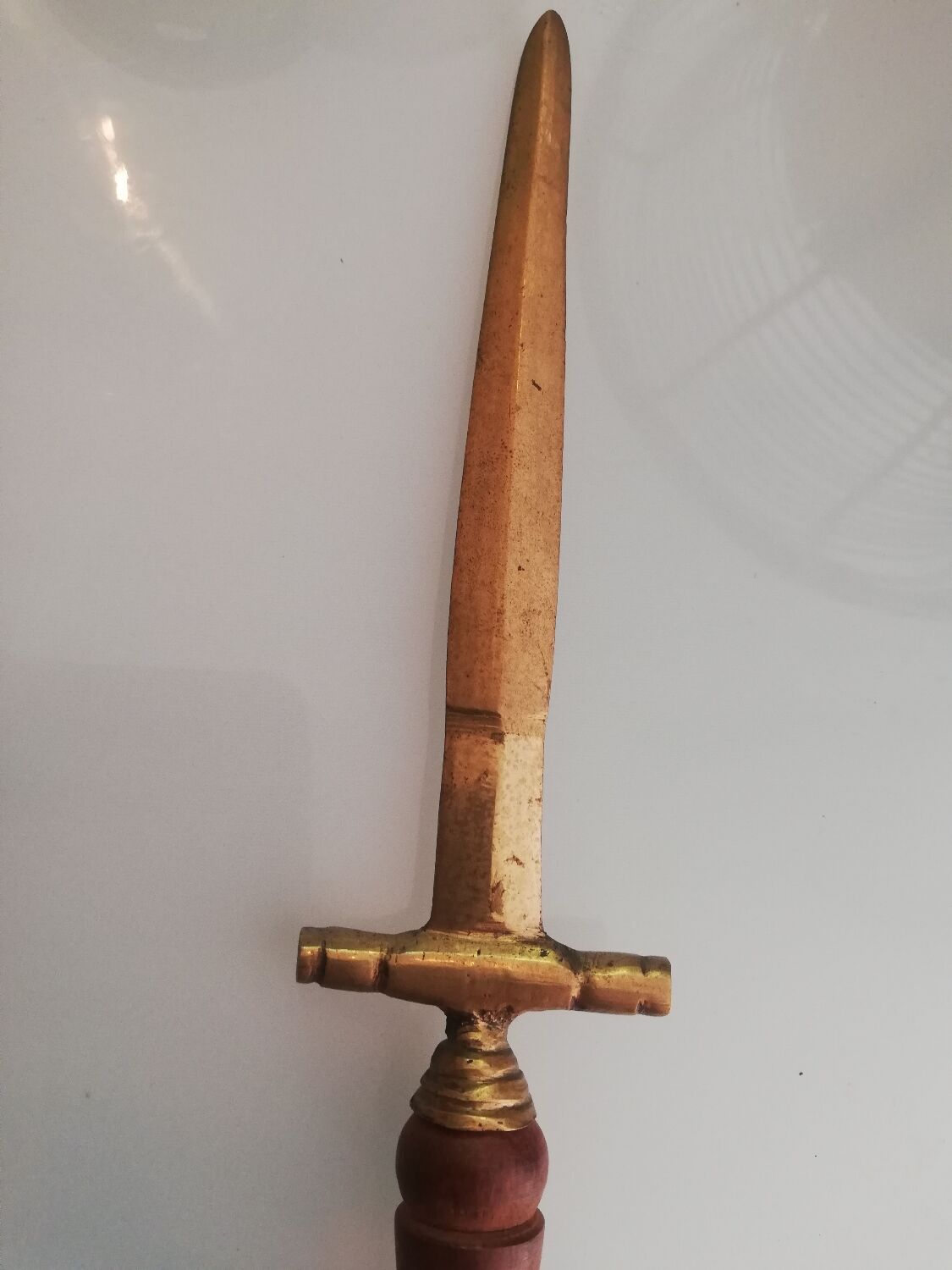 Sword-shaped letter opener paper cutter with turned wooden handle