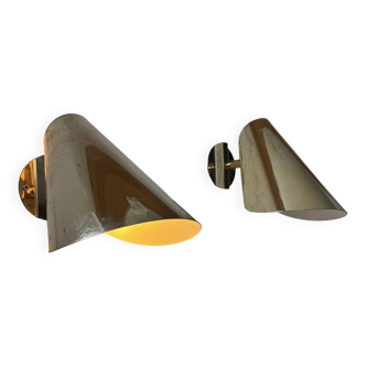 Pair of vintage adjustable wall lights, solid brass, Sweden 1970s