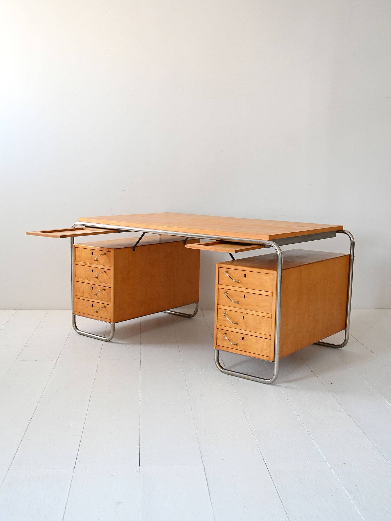 Bureau scandinave en bouleau et acier par Mücke & Melder, années 1930