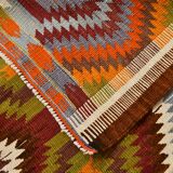 6x9 Orange Green Tribal Vintage Kilim Rug, 177x290Cm