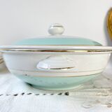 Vintage white and green porcelain tureen, Luneville, Epinay, France, 1950s