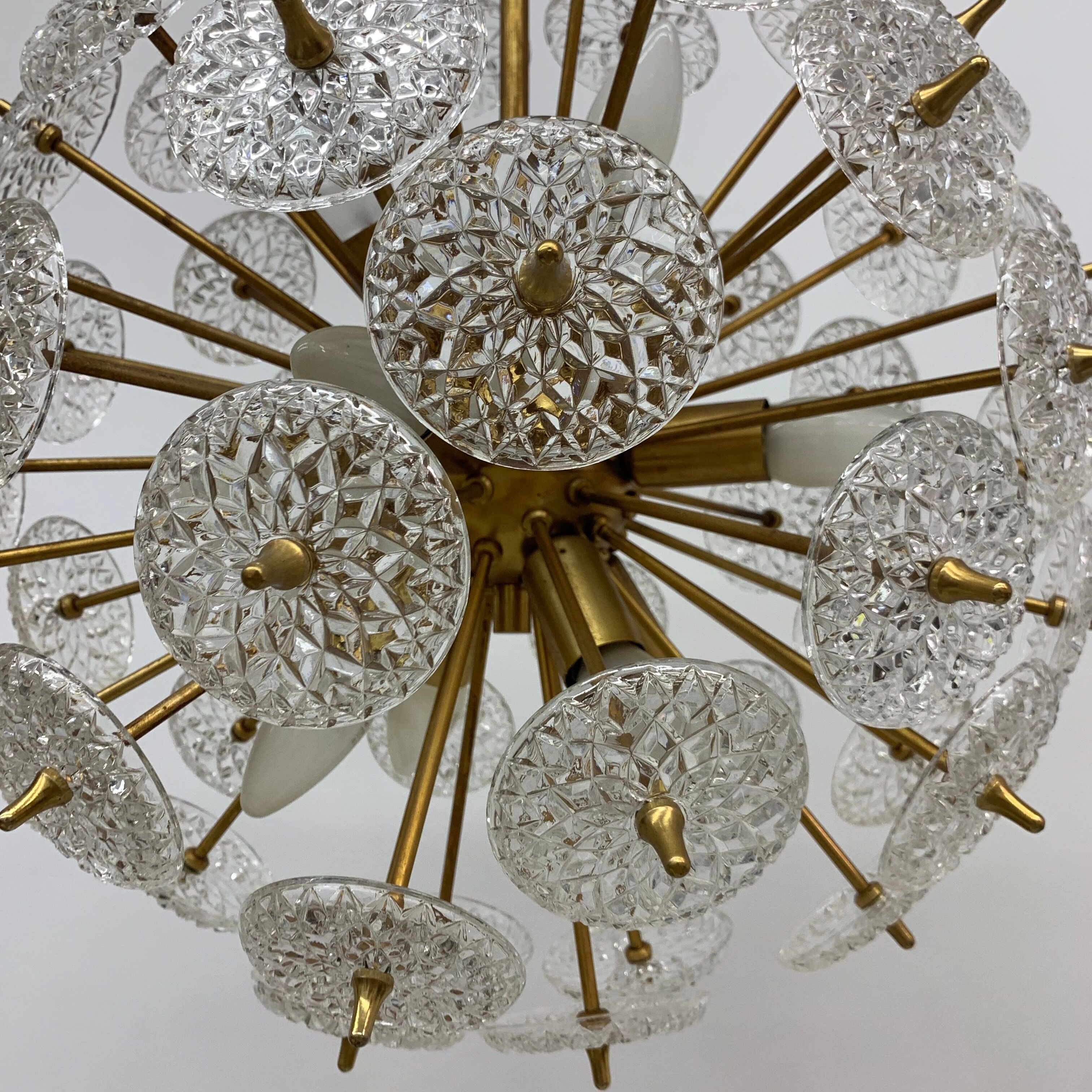 Val Saint Lambert crystal sputnik gold chandelier , 1960’s
