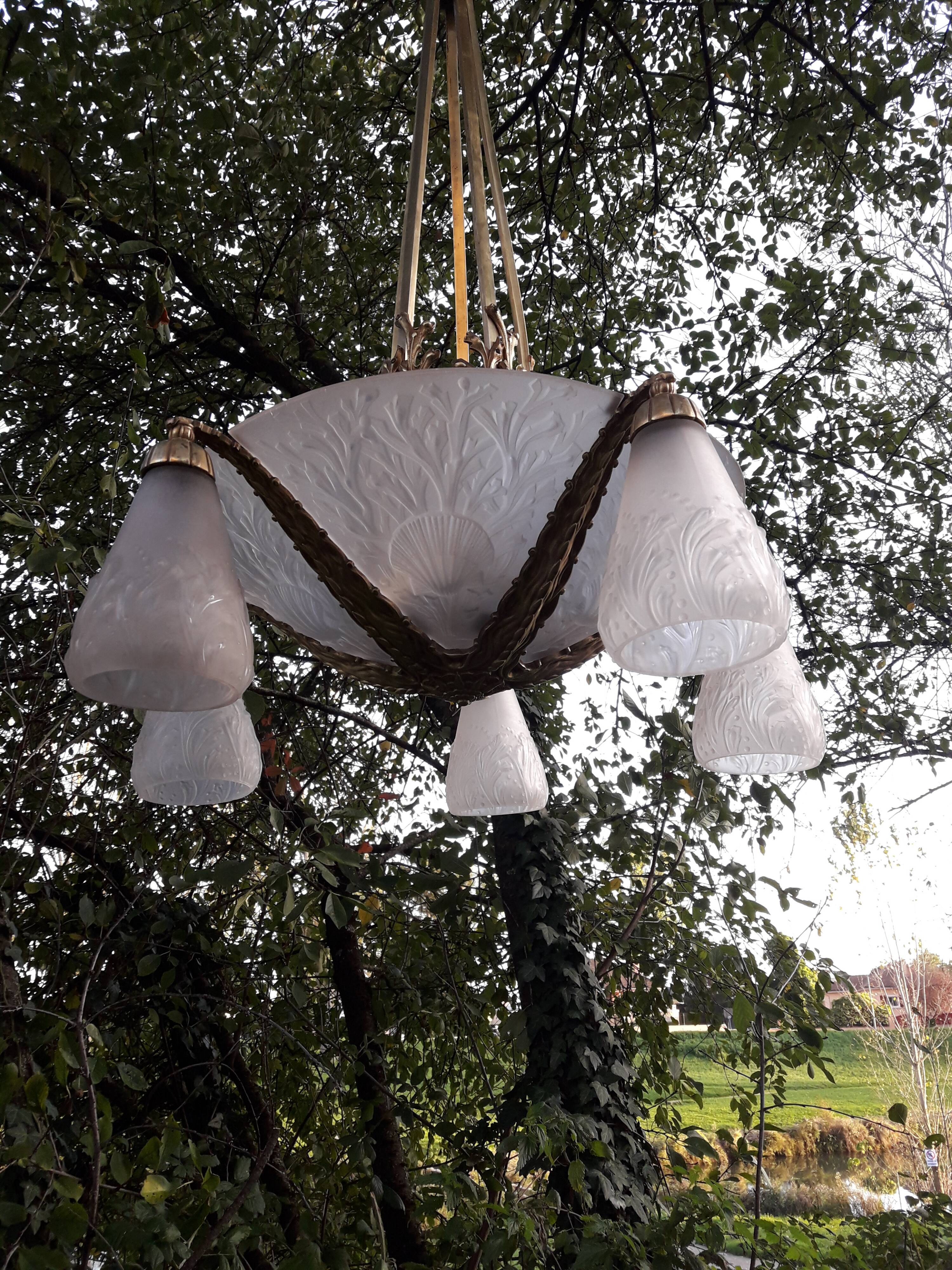 Muller brothers Luneville brass chandelier 1920/1930