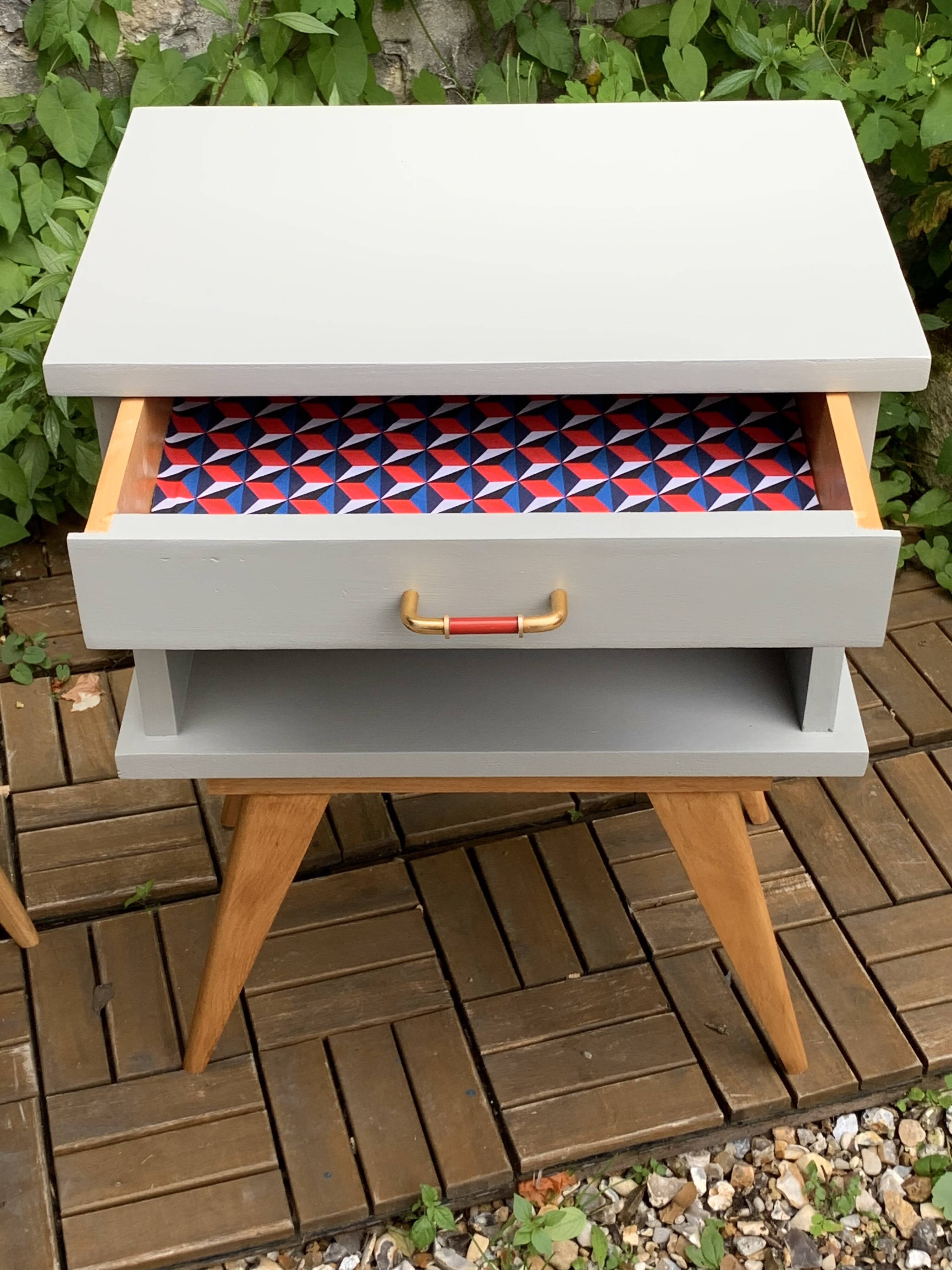 Pair of vintage 1950s compass foot bedside tables