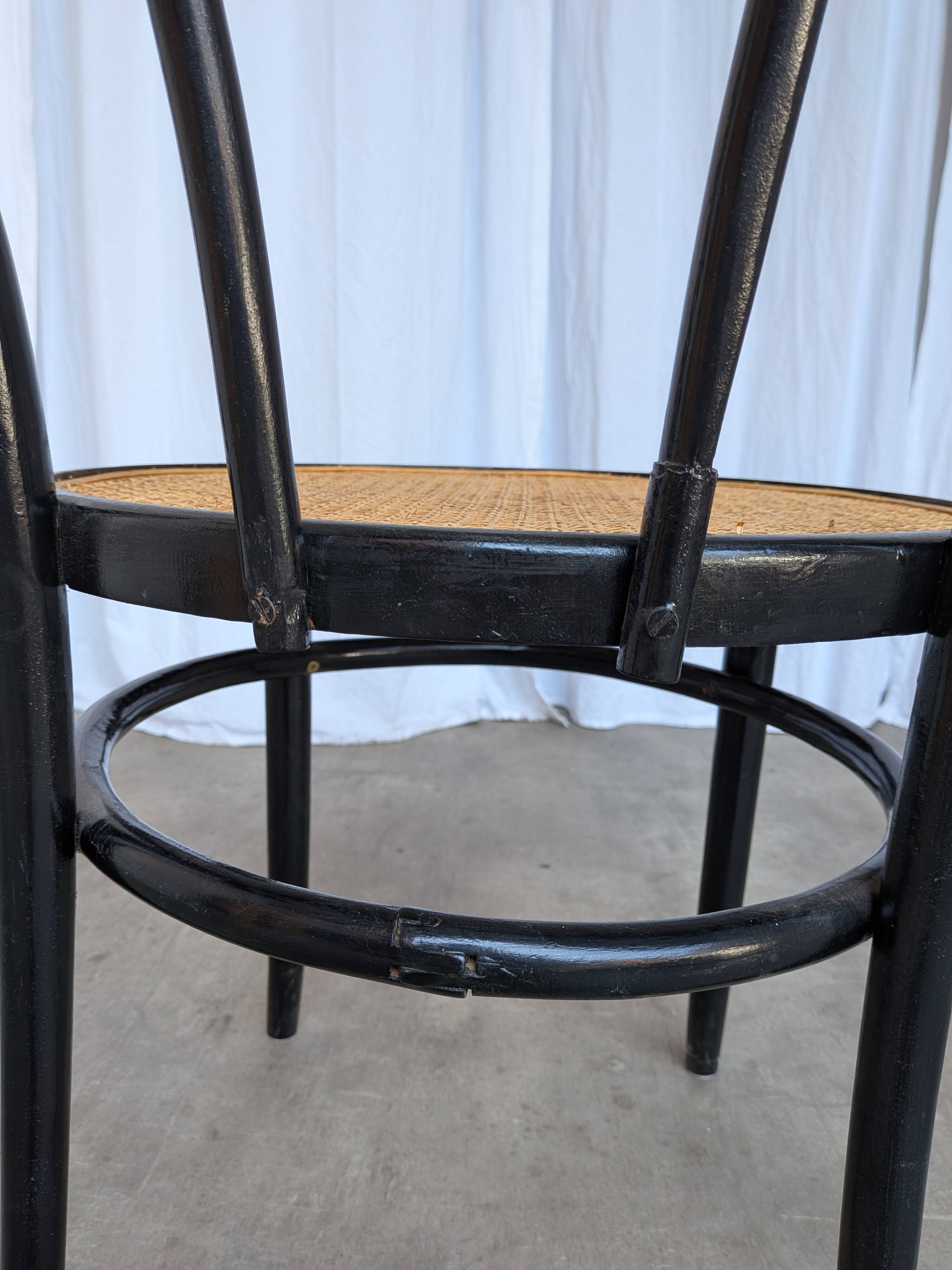 Mid-Century Thonet Style Dining Chair / Black Bentwood & Cane Seat Vintage