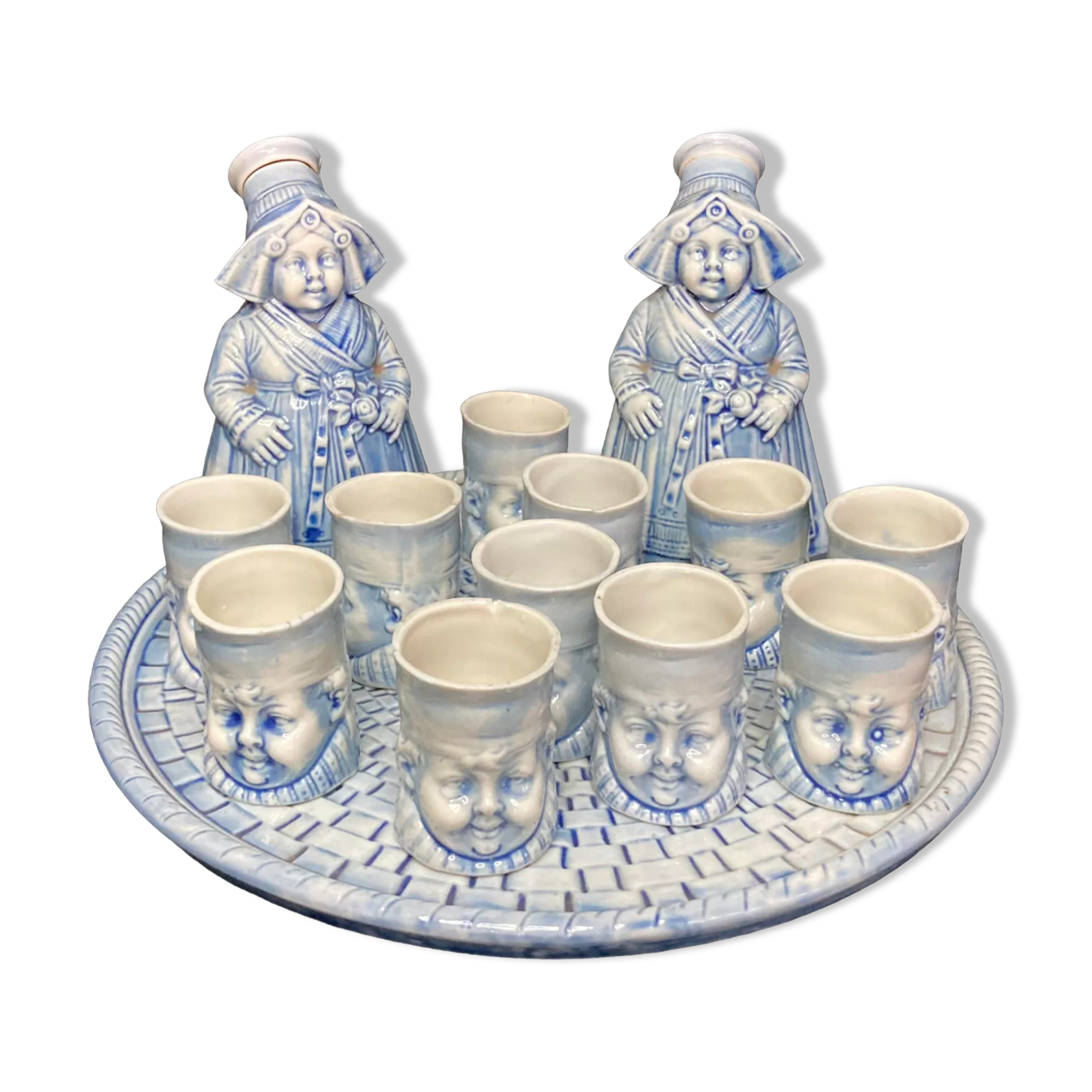 2211826 Vintage service with Breton liqueur cups and carafes ceramic XXth
