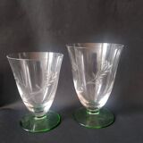 8 two-tone Art Deco engraved crystal stemware