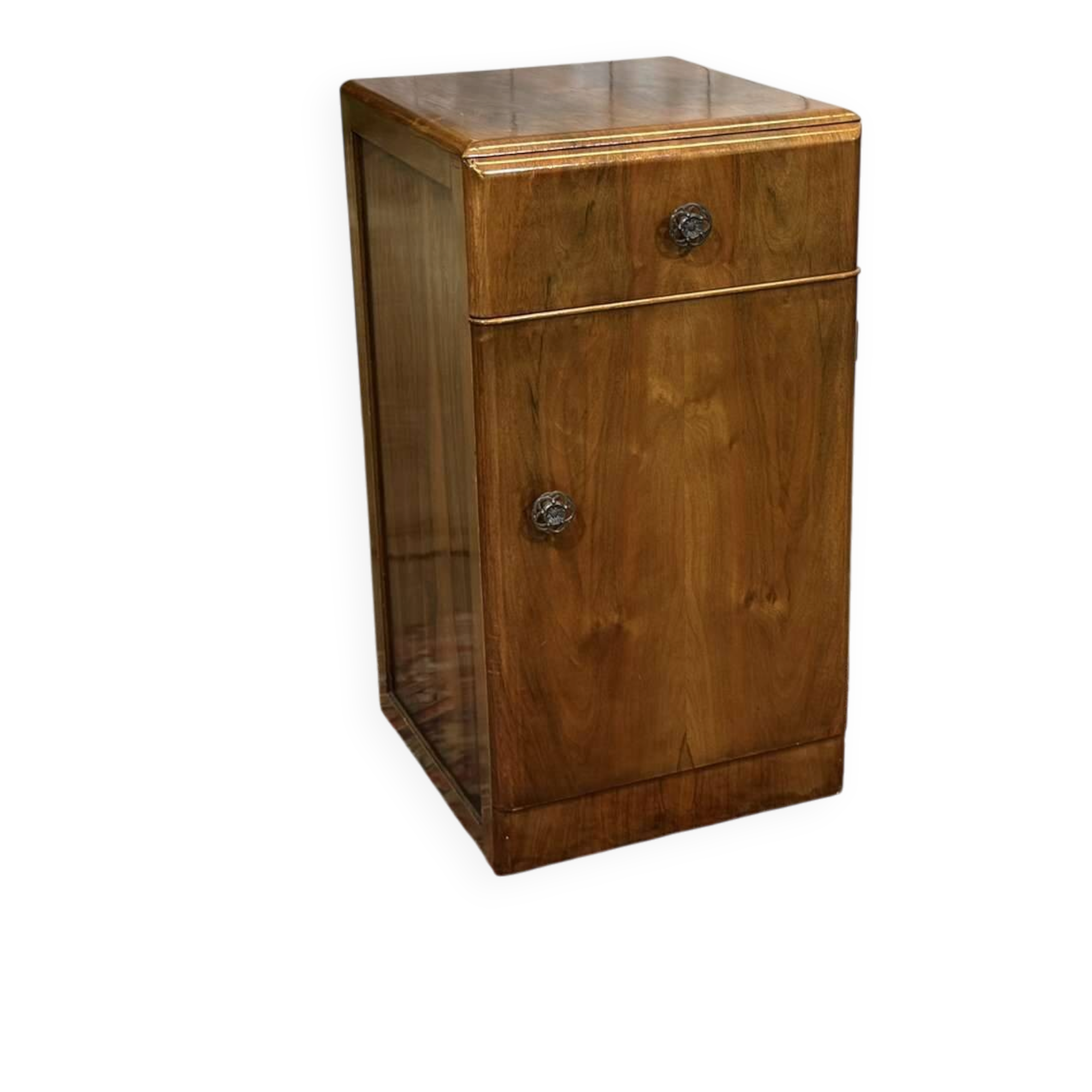 English Art Deco bedside table from the 1950s in walnut.