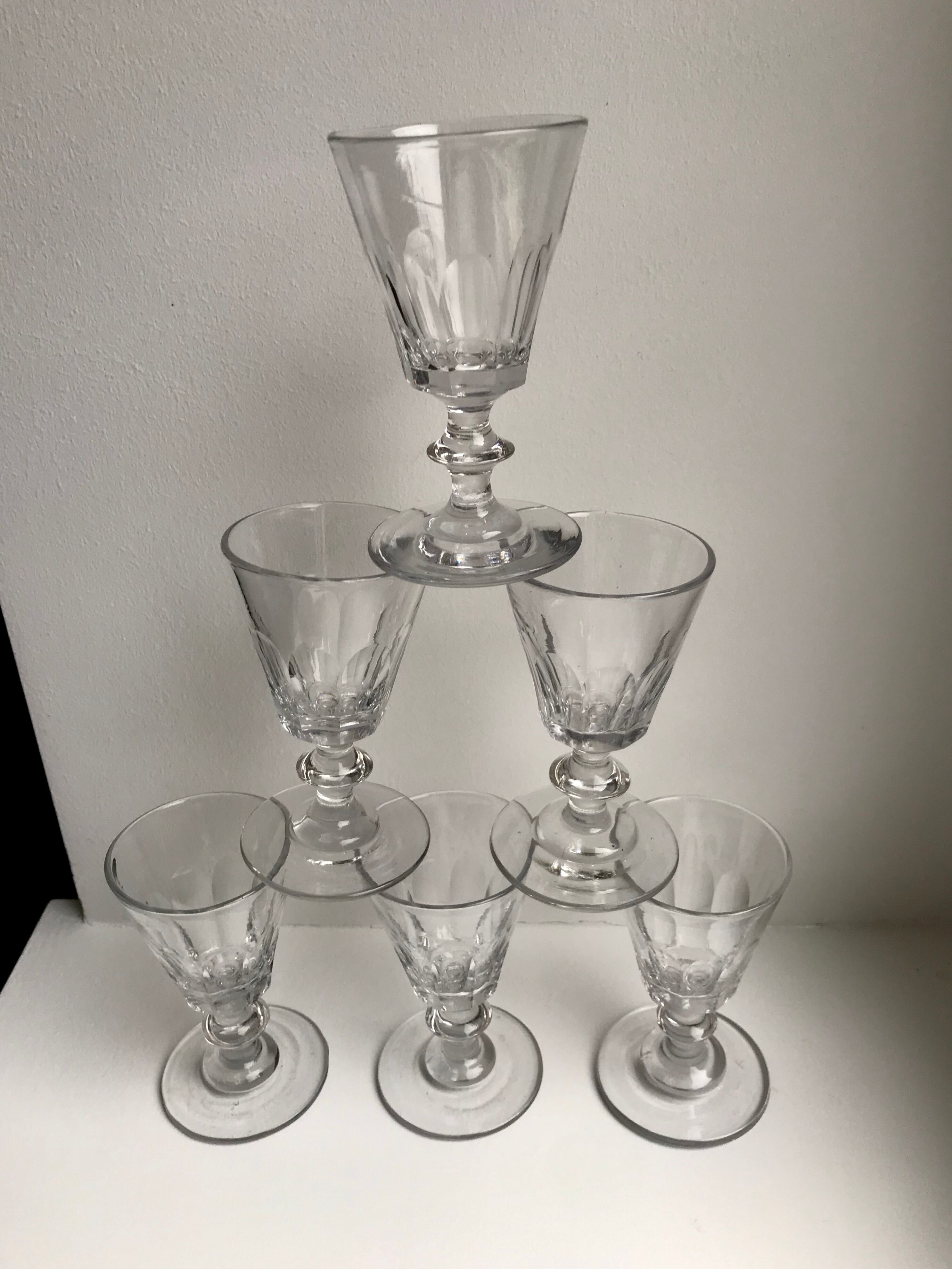 set of 6 glasses with crystal stems early twentieth