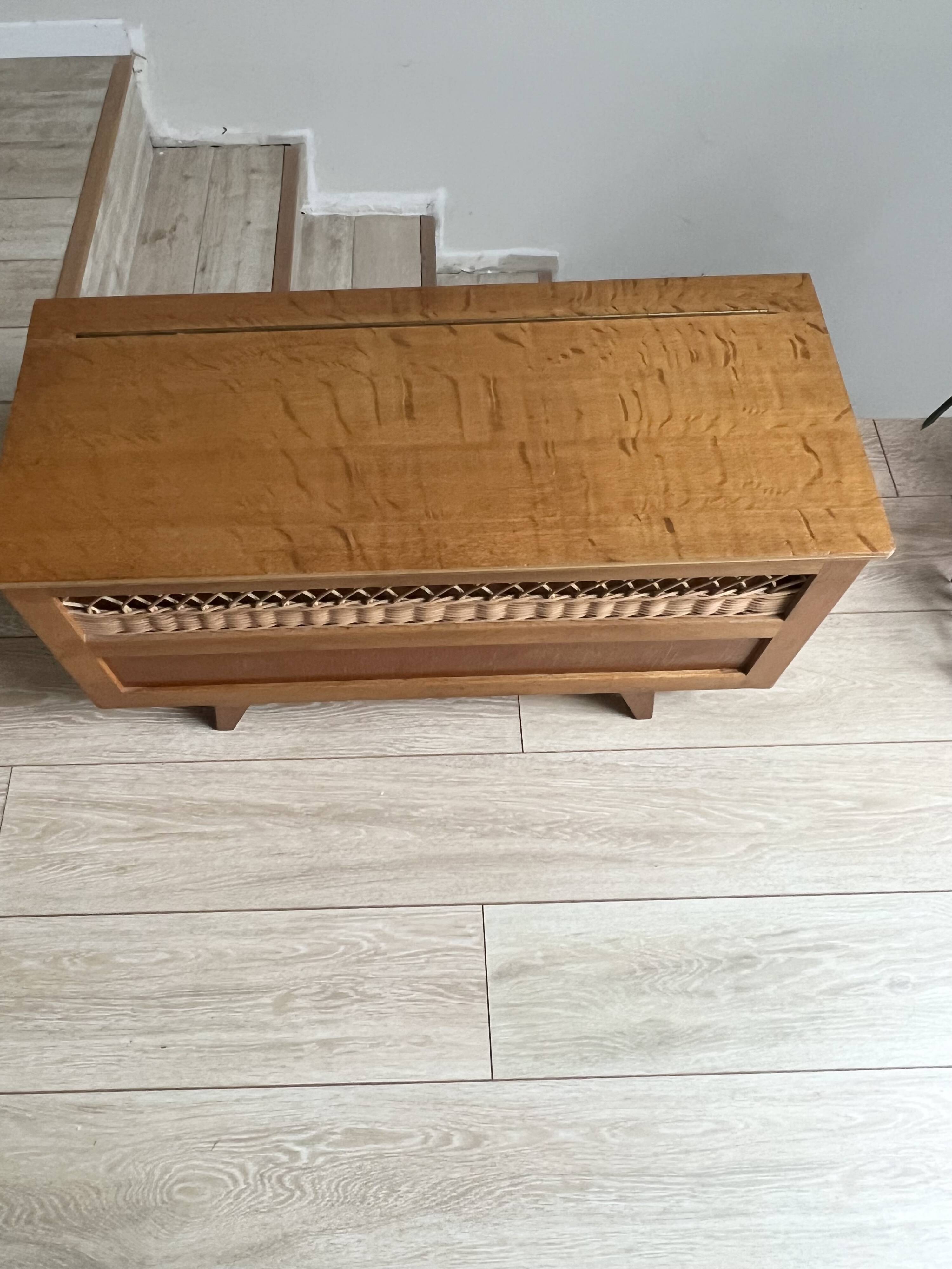 Wooden and rattan chest