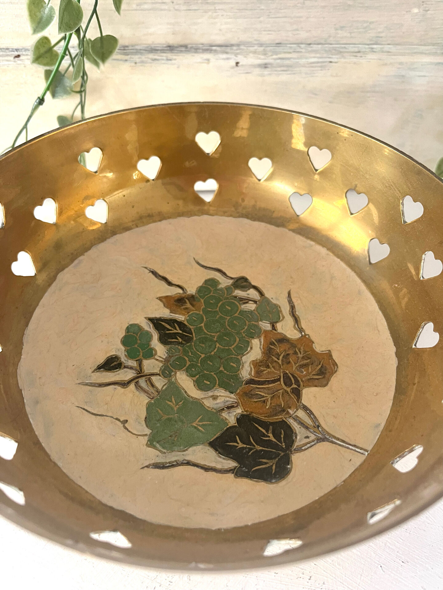 Brass cloisonne basket with handle – mid century circa 1950s art deco