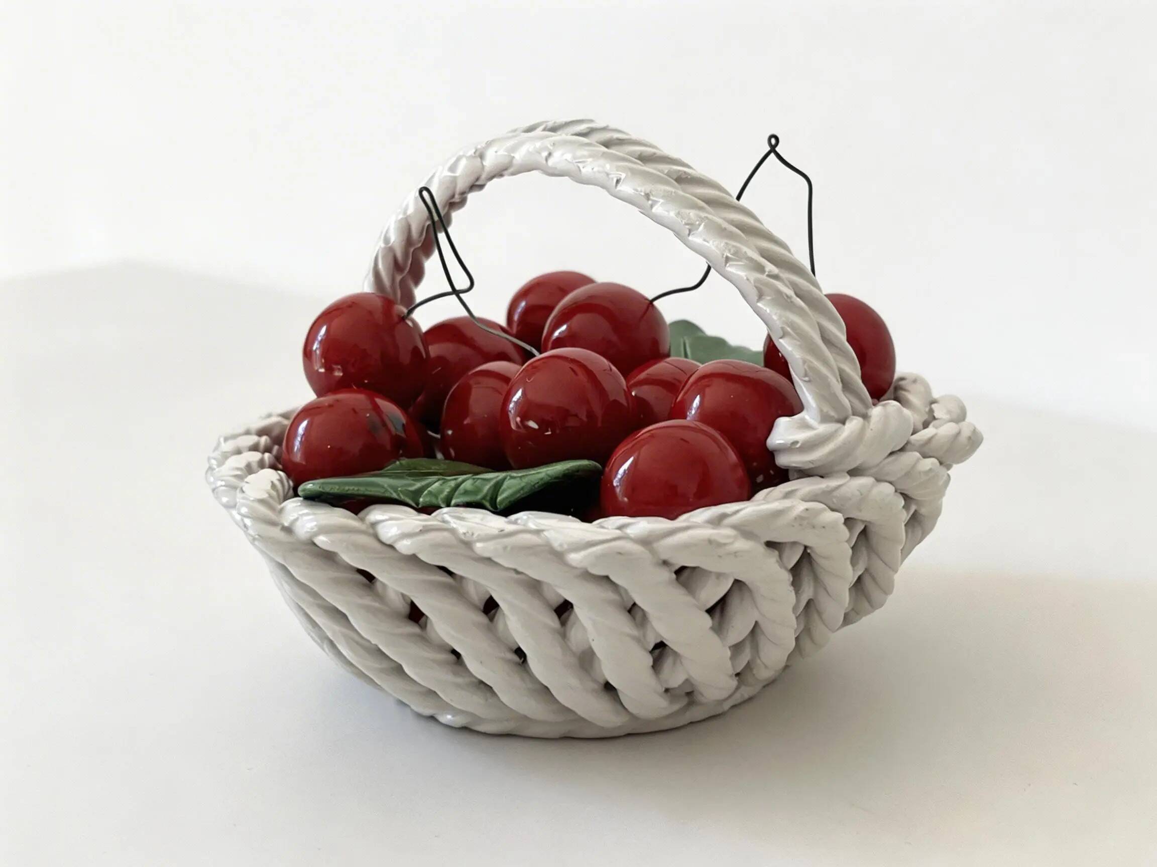 Italian ceramic cherry basket signed Bassano – Vintage