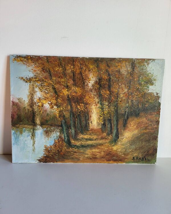 Huile sur Panneau B. RABEL Paysage Automnal
