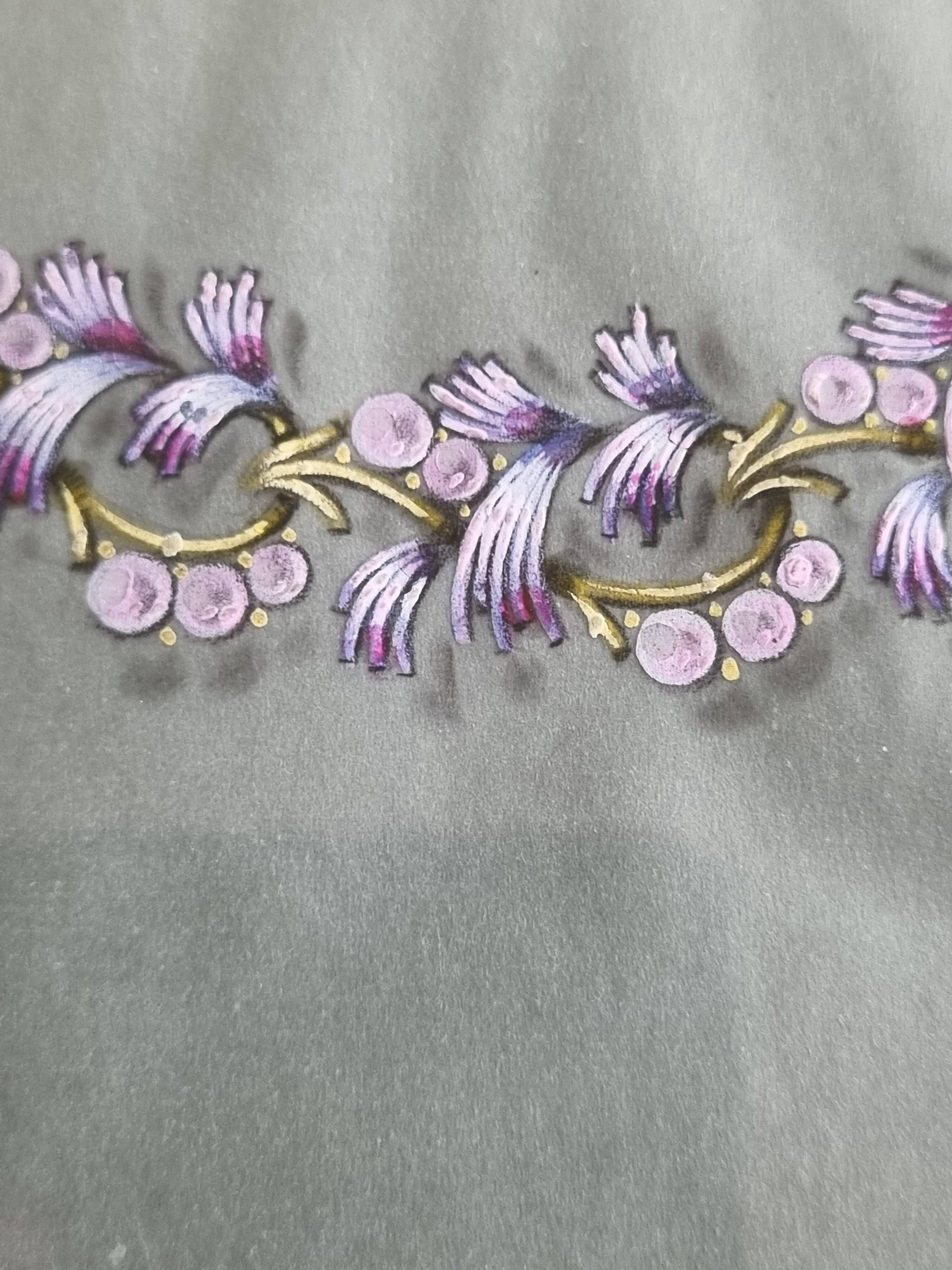 Art Deco Gouache 1930 – Framed Floral Necklace Prototype 23×28 cm