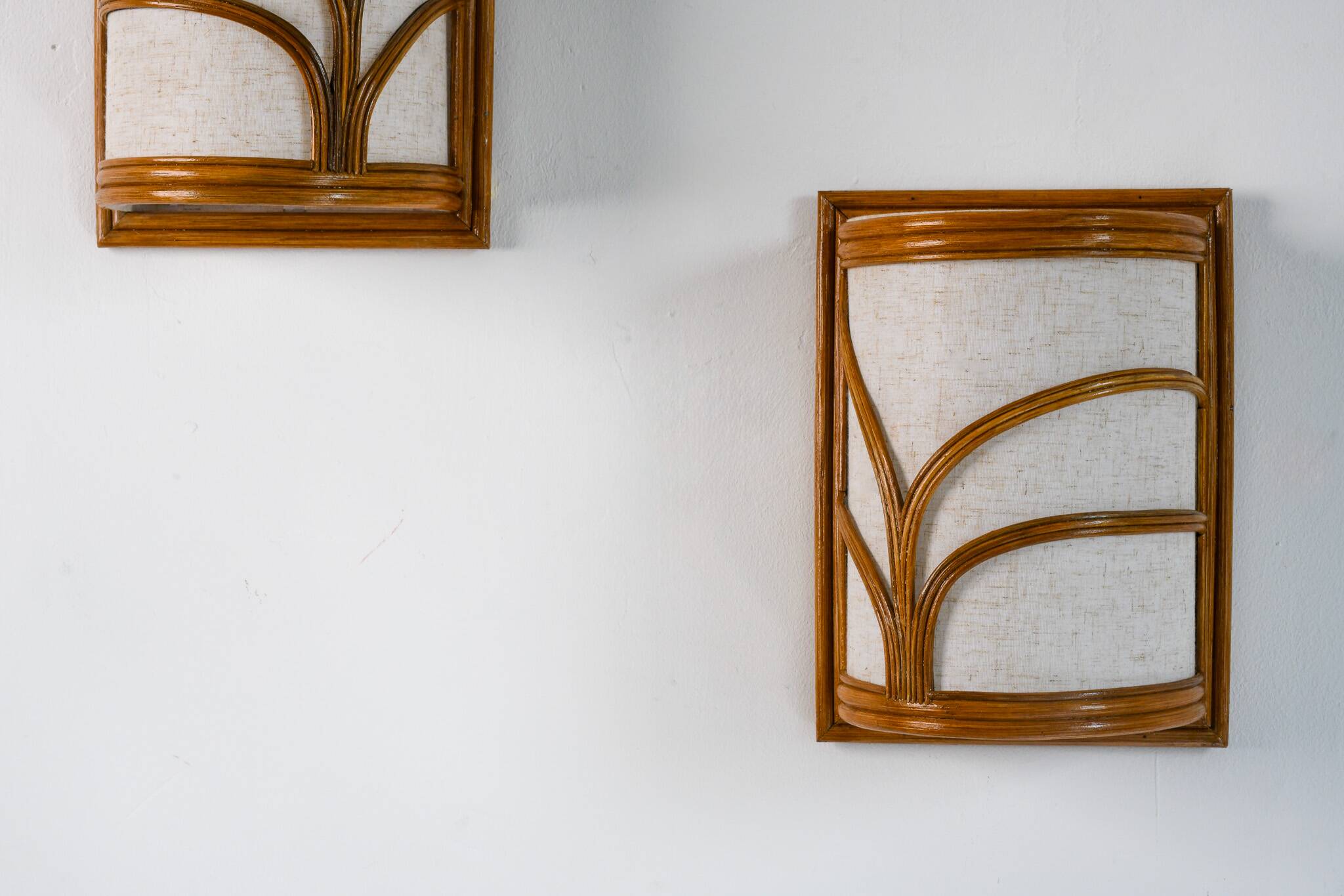 Pair Mid-century Modern style Rattan Wall Sconce Lamp