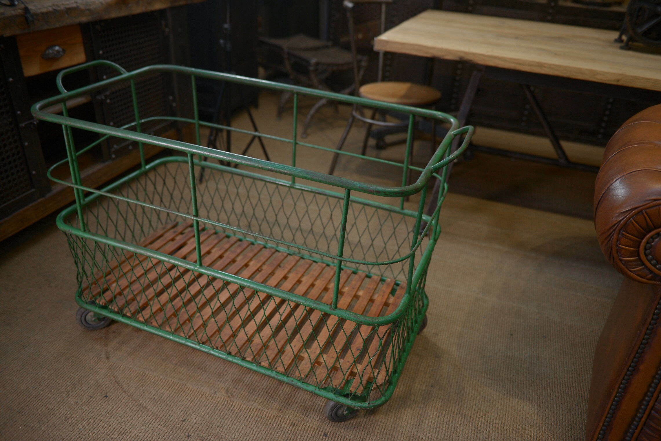Former factory trolley with wheels from the 1950s