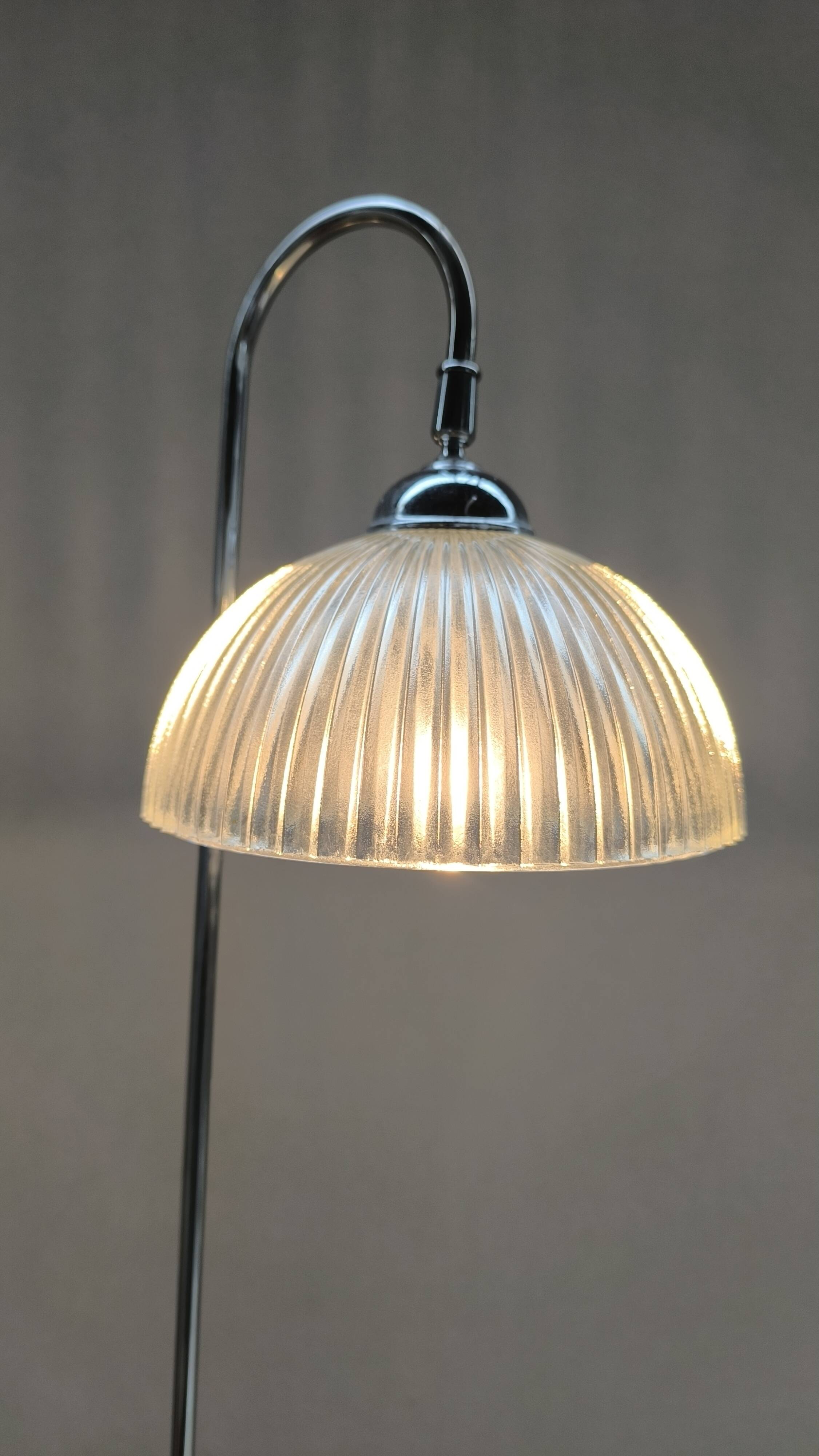 Floor lamp in chromed metal and holophane glass 1970