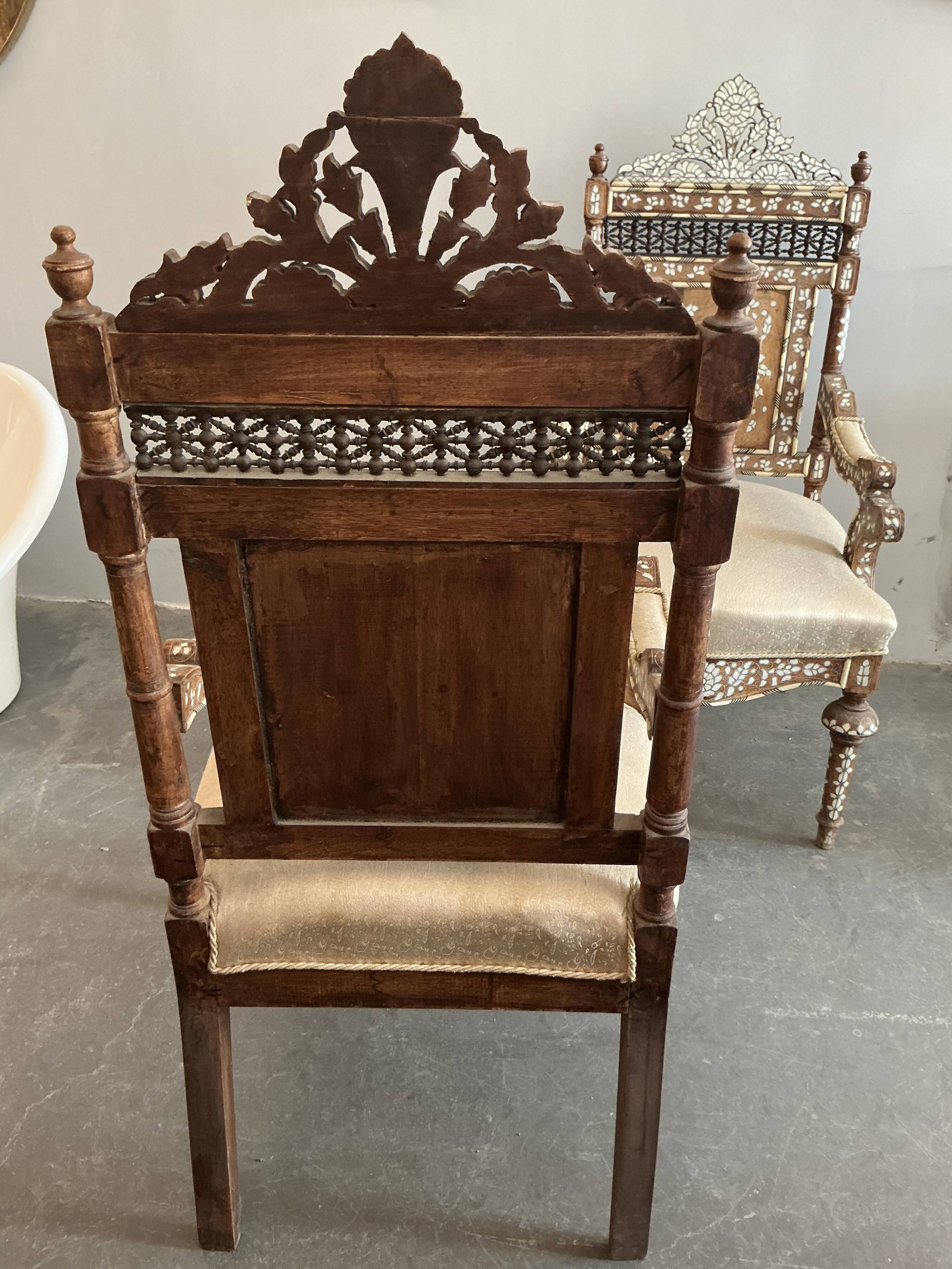 Syrian walnut armchairs inlaid with mother-of-pearl