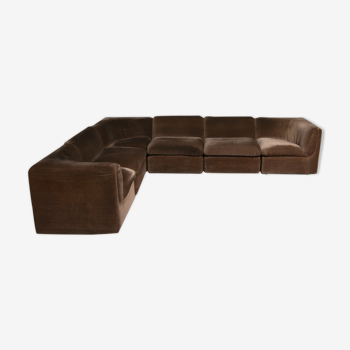Element sofa in brown velvet, set of 5