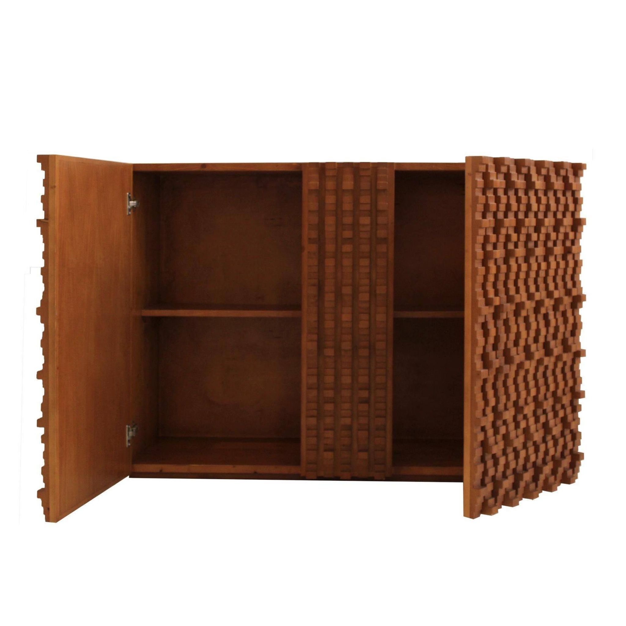 Contemporary Craftsmanship Solid Wood Pair of Brutalist Italian Sideboards