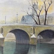 Tableau HSP "Bridge of Paris in winter" Notre Dame signed around 1950