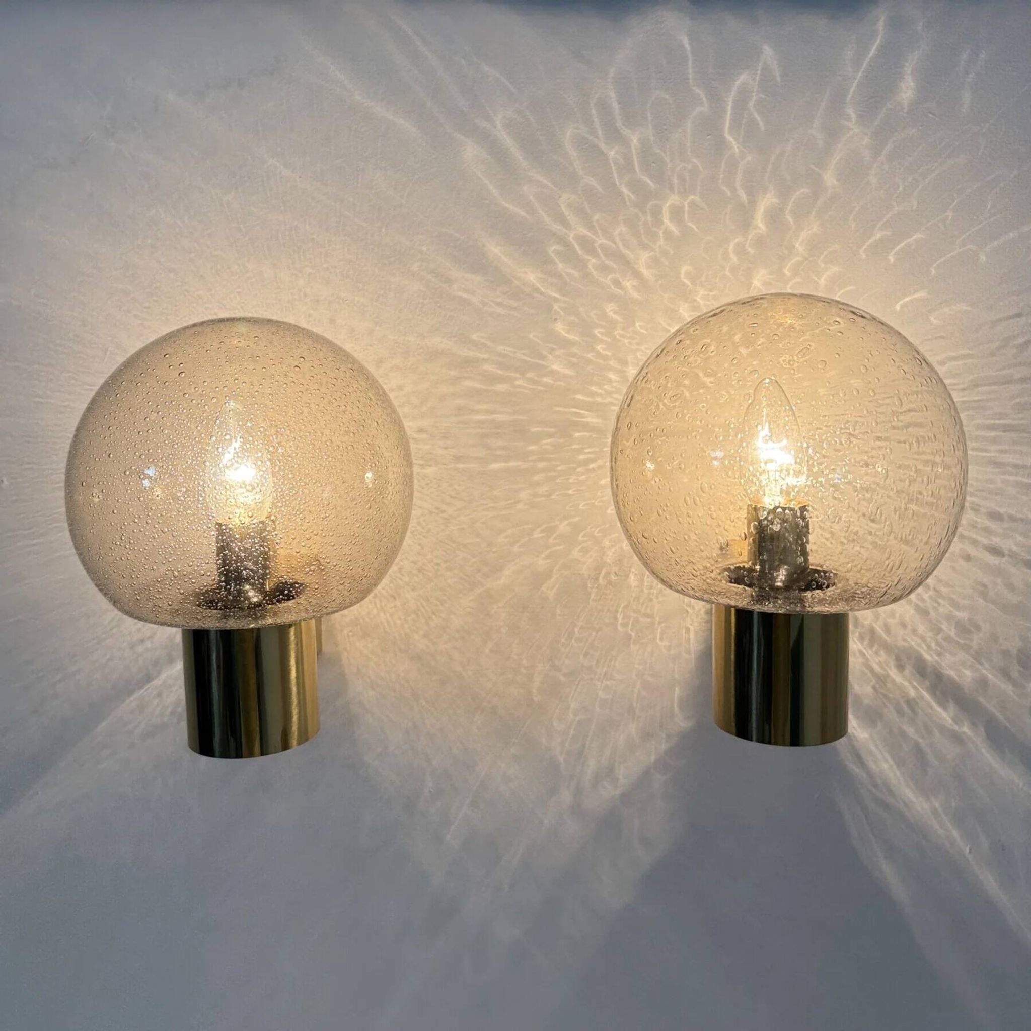 Mid-century Limburg Glashütte wall light brass with smoked bubble glass, 1970s