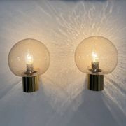 Mid-century Limburg Glashütte wall light brass with smoked bubble glass, 1970s