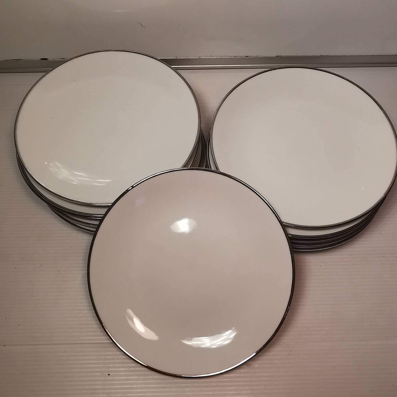 Set of 12 dessert / cake plates - bareuther bavaria silver liseret