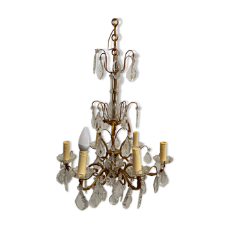 Brass chandelier with glass tassels, 6 burners