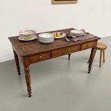 Walnut and pine drapery farmhouse table