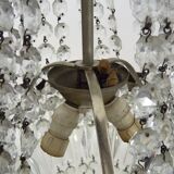 Old large 3-light hot air balloon chandelier in bronze, glass pendants.