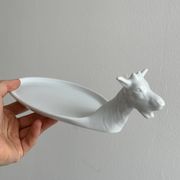 Avignon white porcelain dish in the shape of a goat.