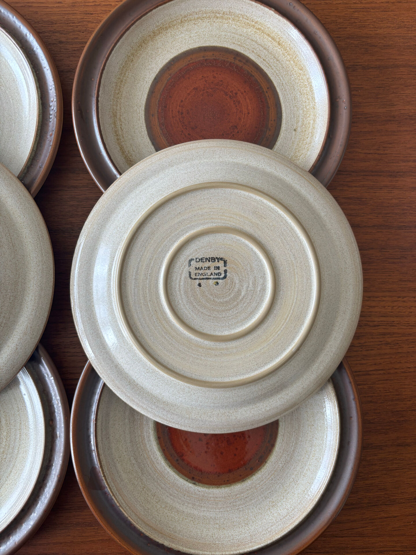 Lot of 6 vintage Denby England dessert plates – Brown glazed stoneware and