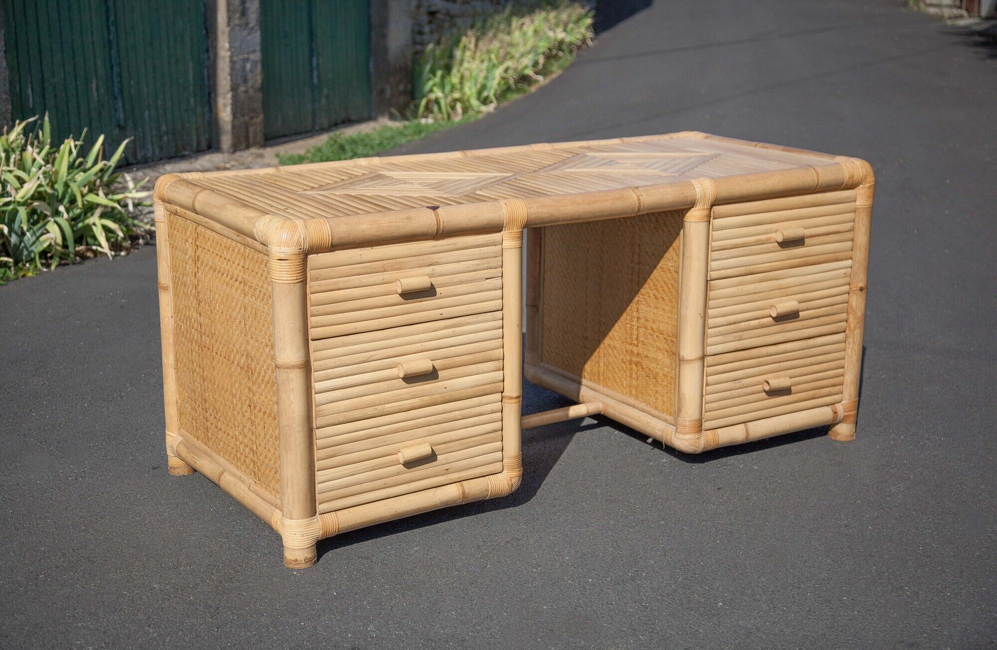 Bamboo desk, large drawer desk with chair, storage, bamboo furniture, interior decoration