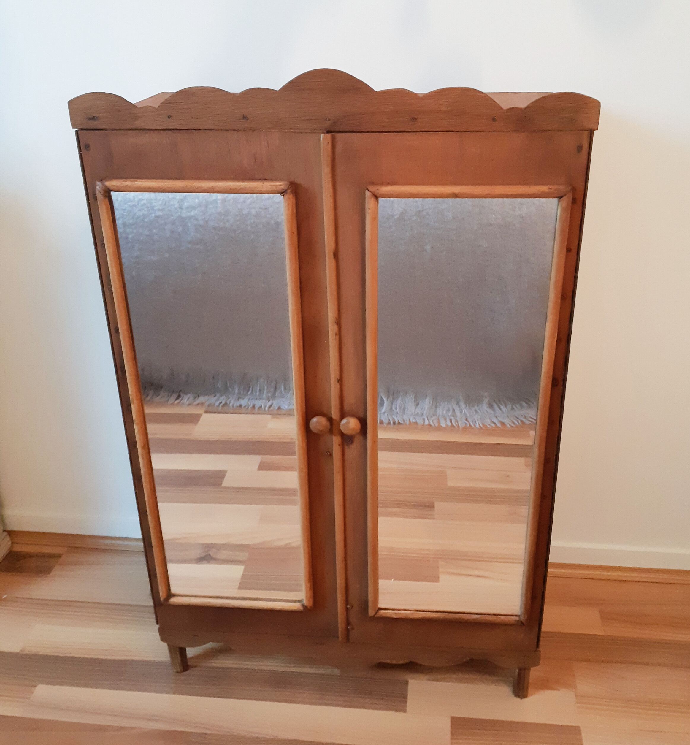 Handcrafted wooden doll cabinet, vintage French 50s