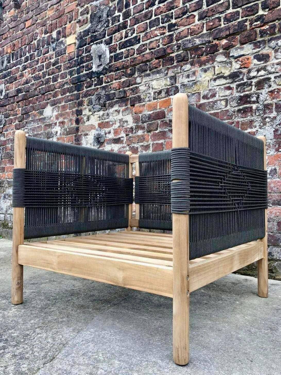 Teak and rope garden armchair, Odette khaki/ecru La Redoute Interiors