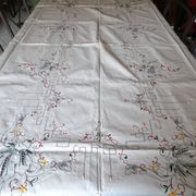 Tablecloth and 12 linen towels embroidery fine colorful flowers 255 x 170 - Old
