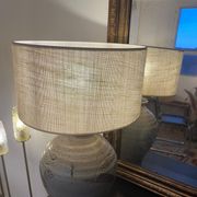 Lampe à poser.en grès vintage et abat jour en jute neuf