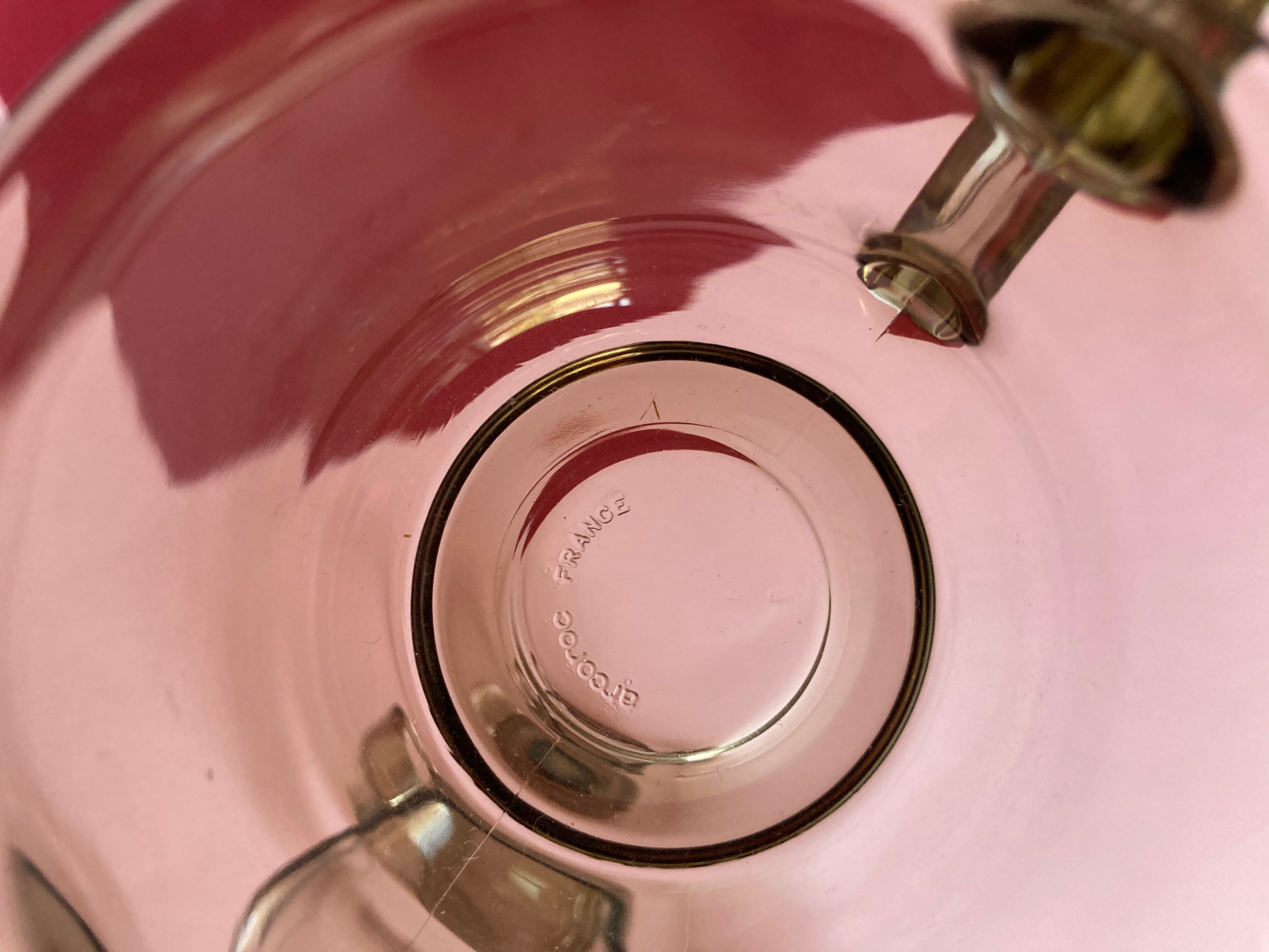 4 Arcoroc coffee cups and saucers in black transparent glass