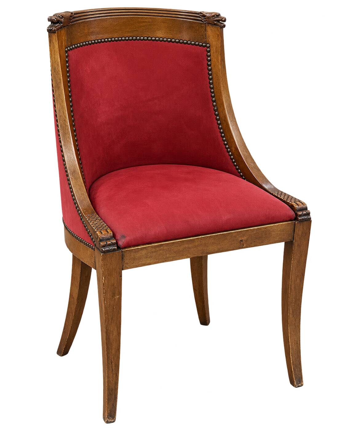 Suite de 6 chaises gondole style Empire en velours rouge