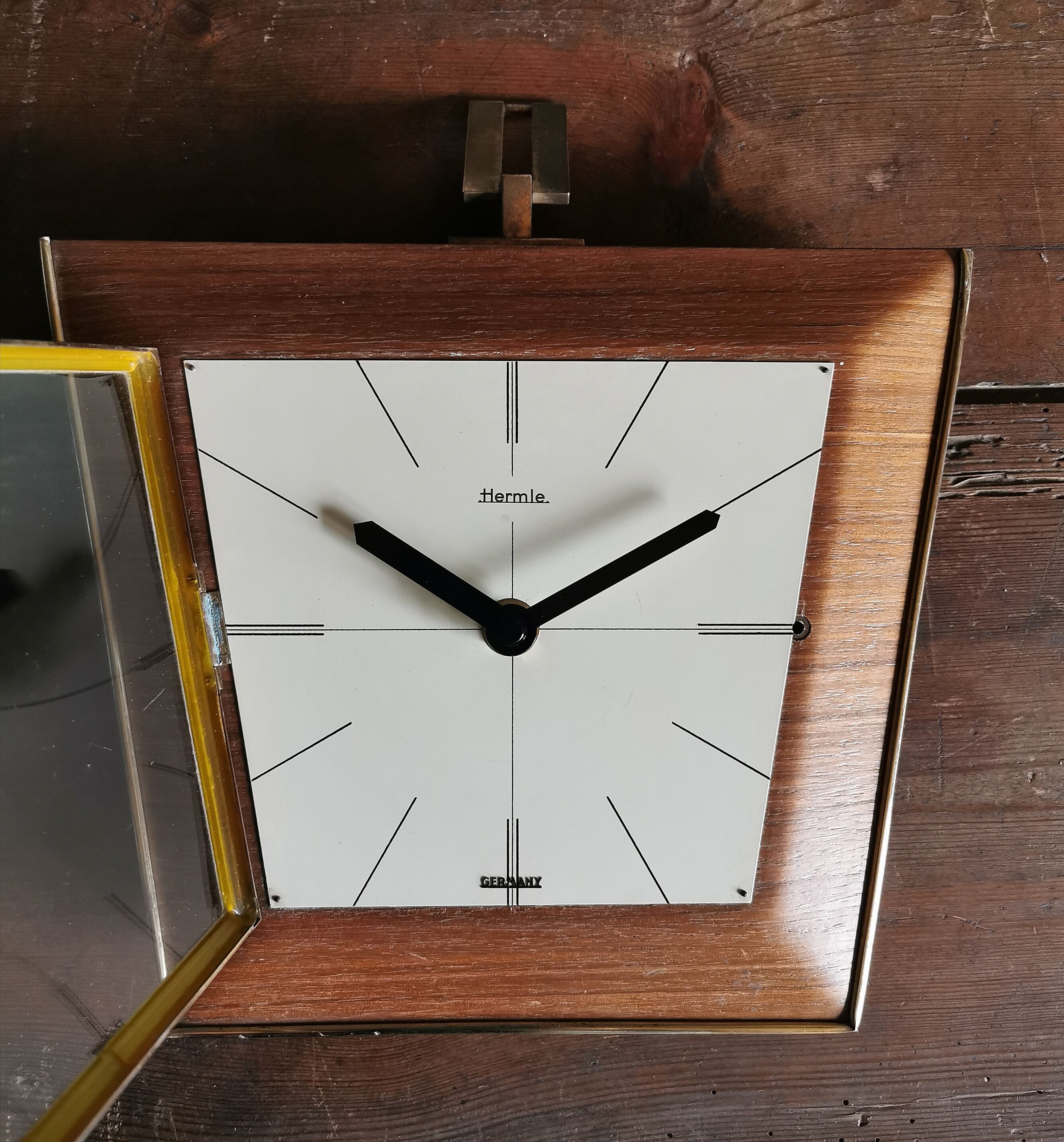 Vintage formica clock silent wall clock trapeze "Hermle gilded black wood"