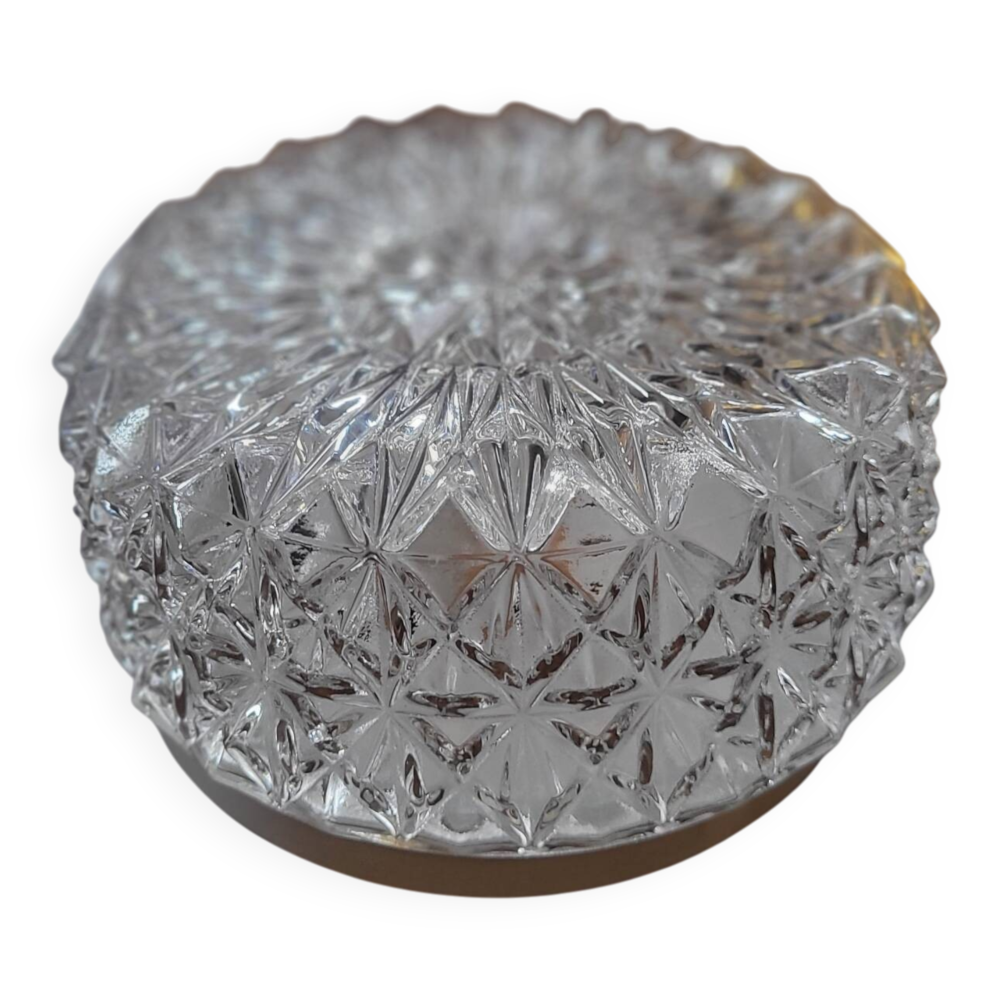 plafonnier verre moulé et métal blanc circa 1970