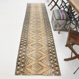 3x10 Cream Black Vintage Persian Runner Rug, 76x303Cm SK 20938