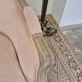 Louis XV style bench sofa in pink fabric and burlap