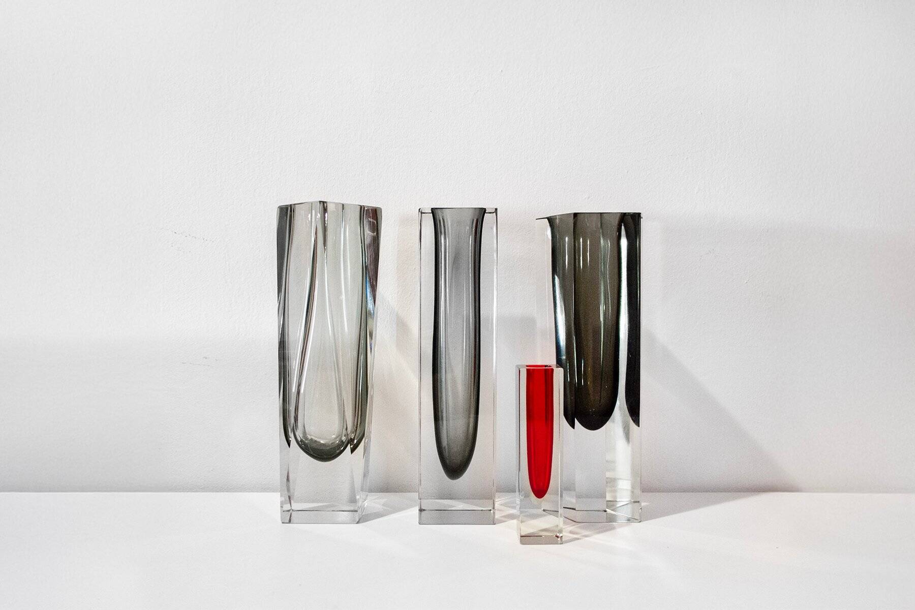 Sommerso vases in Murano glass by Flavio Poli, 1970s, set of 4