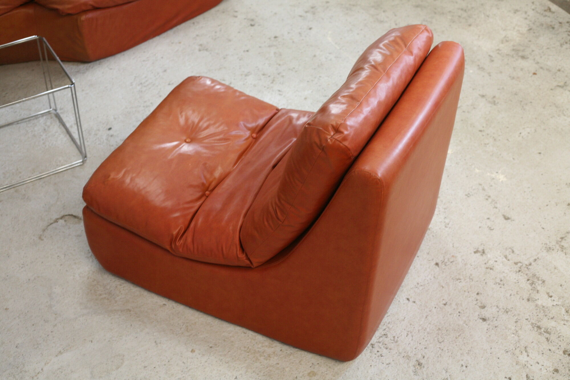 Flexible sofa, orange vinyl and foam, France, circa 1970