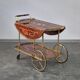 1970s drinks bar cart with side flaps in marquetry