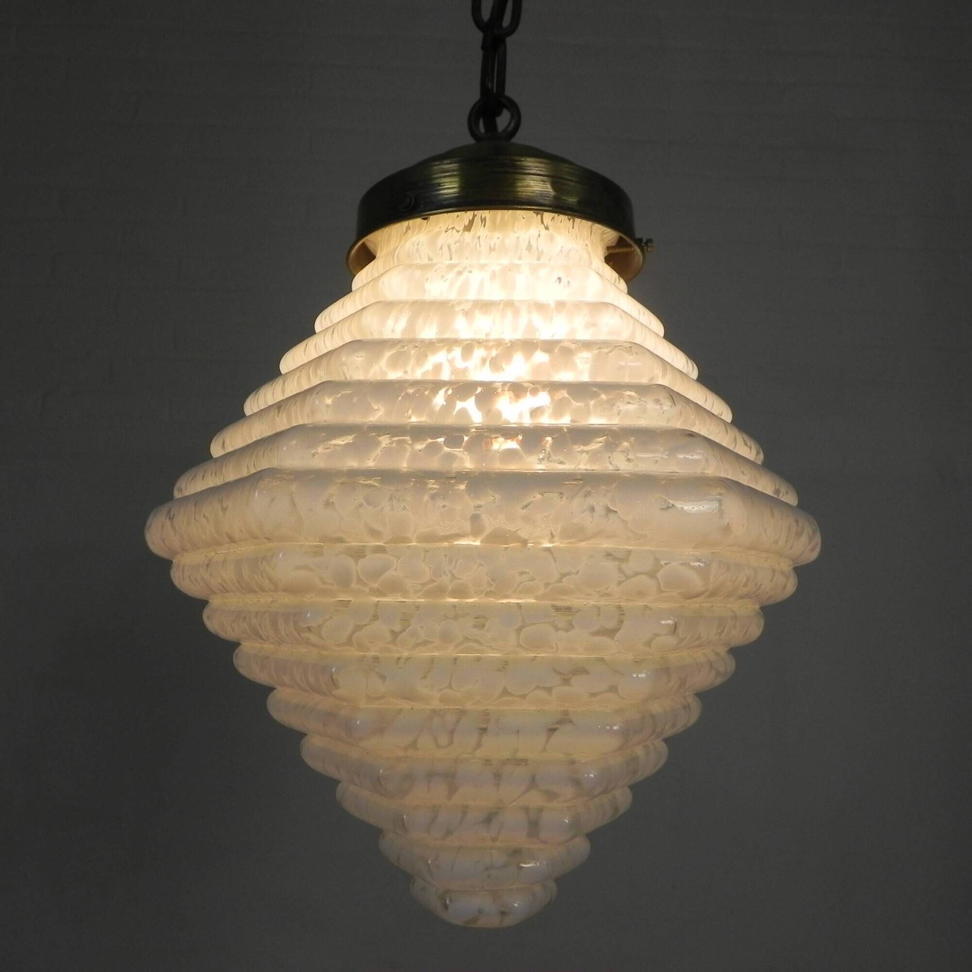 Art Deco pendant lamp with a hexagonal stepped glass shade, 1930s