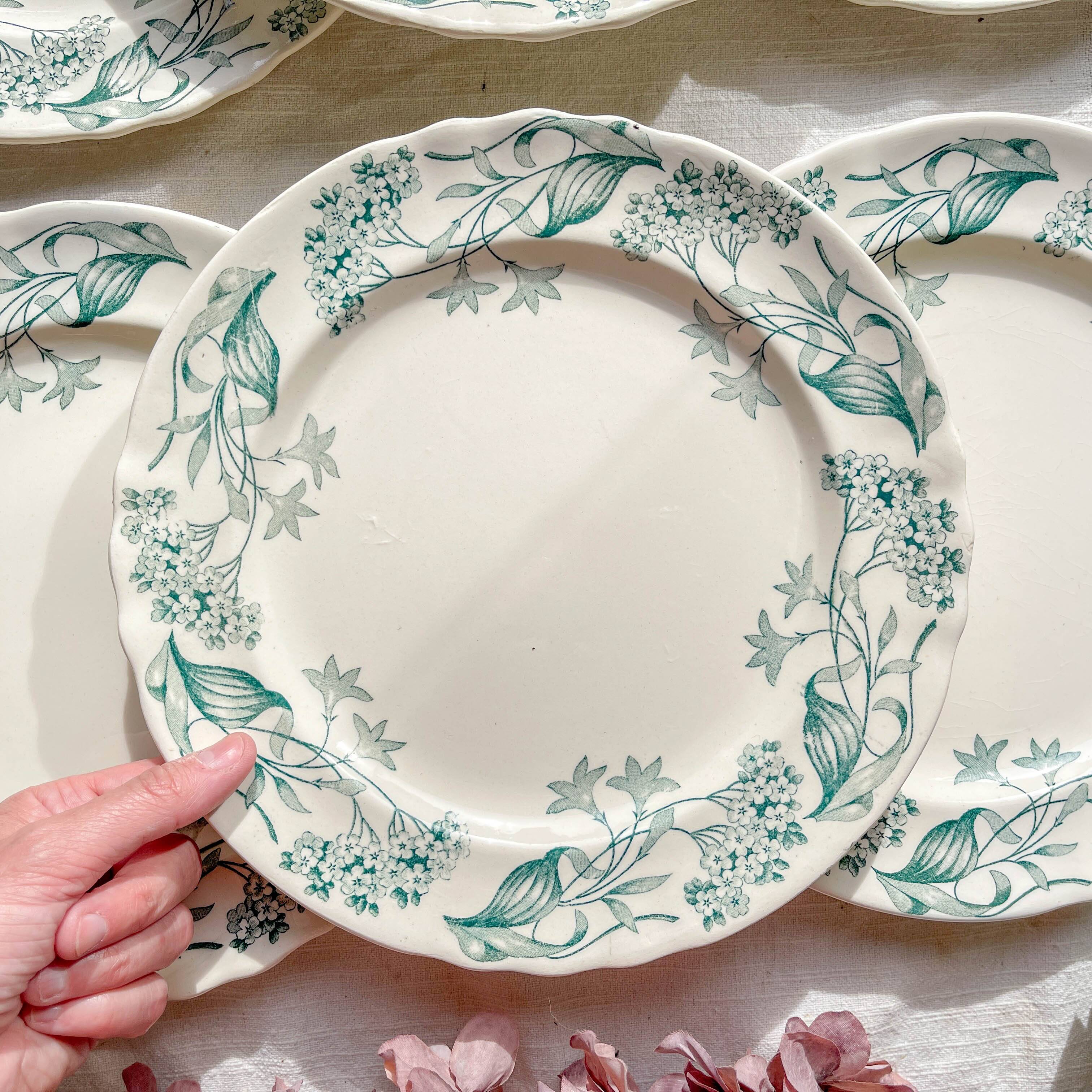 Set of 6 Antique Flat Plates Terre de Fer "Lilas" - Longchamp 19th Century -
